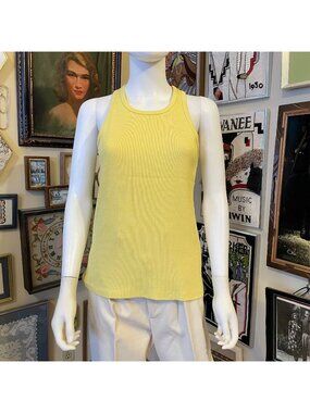 80s Vintage Kaboom Womens Cotton Blend Ribbed Yellow Racerback Tank Top Size L
